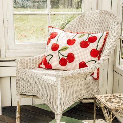 Gingham Check Cherry Stem Accent Pillow