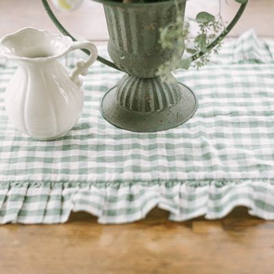 Gingham Green Ruffled Table Runner