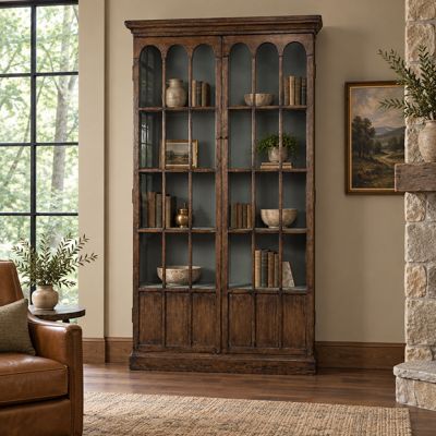 Glass Door Pine Bookcase Cabinet