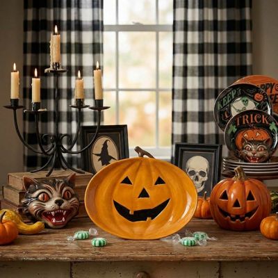 Glazed Stoneware Jack O Lantern Platter