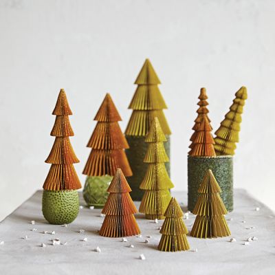 Glittered Recycled Paper Folding Trees Set of 10