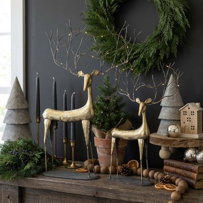 Gold Finish Christmas Deer Figurines Set of 2