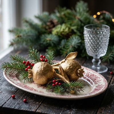 Gold Finish Decorative Pomegranate Set of 2
