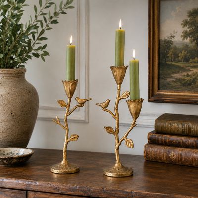 Gold Finish Flower and Bird Taper Holder