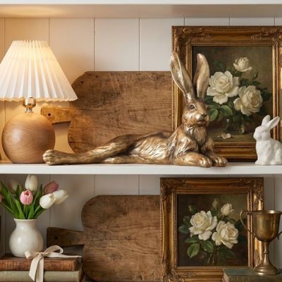 Gold Finish Laying Rabbit Figure