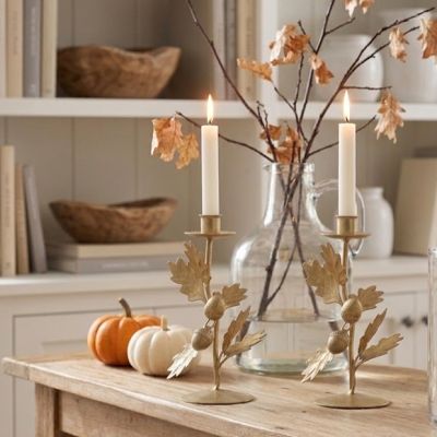 Gold Leaves and Acorns Taper Holder