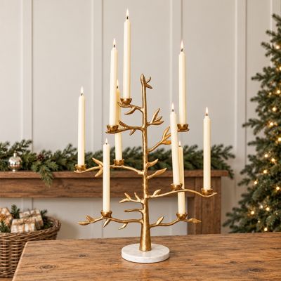 Gold Tree Candelabra with Marble Base