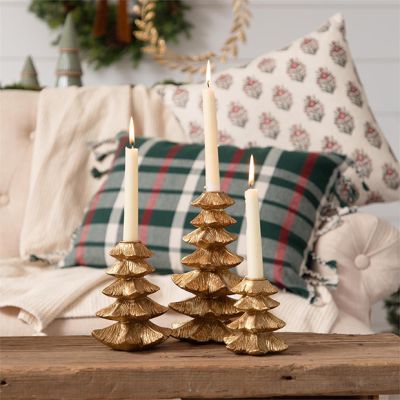 Golden Christmas Tree Taper Holder Set of 3