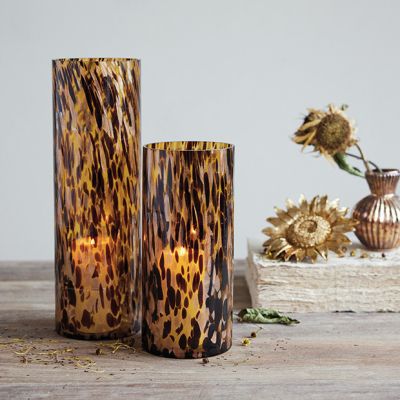 Golden Ember Tortoise Glass Hurricane One of Each