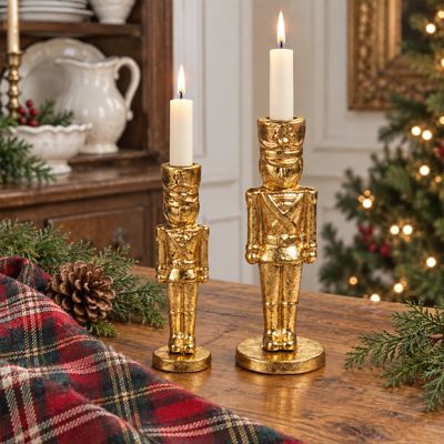 Golden Guard Nutcracker Candlesticks Set of 2
