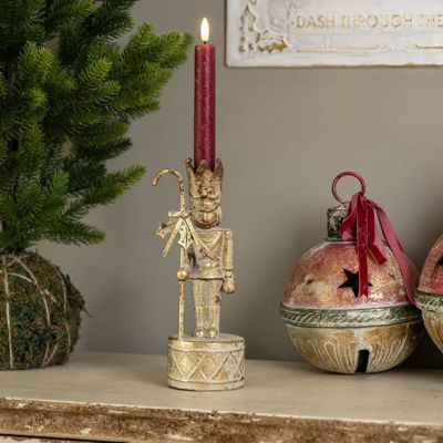 Golden Metallic Nutcracker Taper Candle Holder