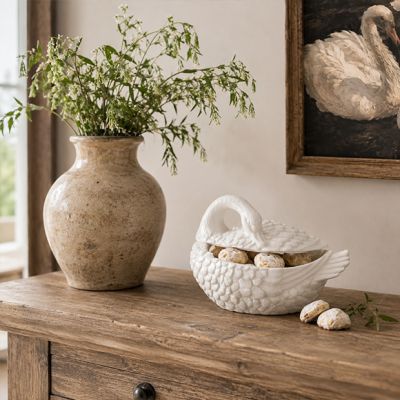 Graceful Swan Stoneware Centerpiece Jar