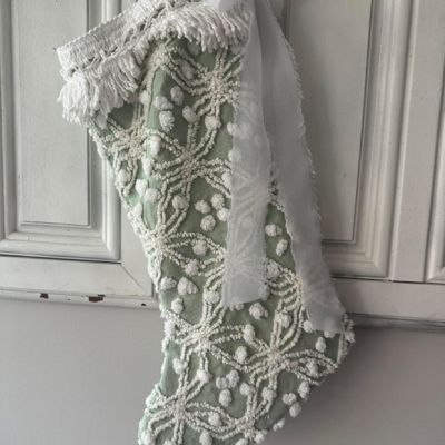 Green Chenille Christmas Stocking with Bow