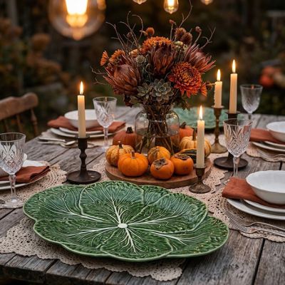 Green Glazed Garden Cabbage Oval Platter