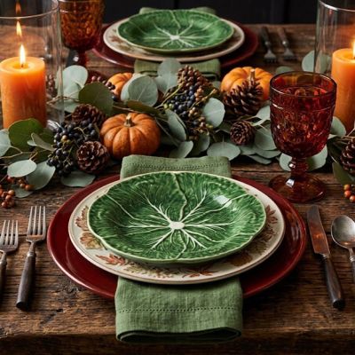Green Glazed Garden Cabbage Salad Plate