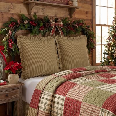 Green Ticking Stripe Ruffled Euro Sham