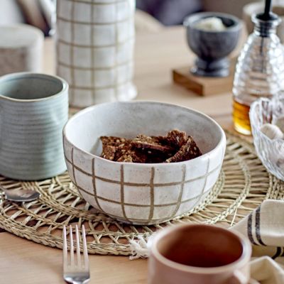Grid Pattern Stoneware Bowl