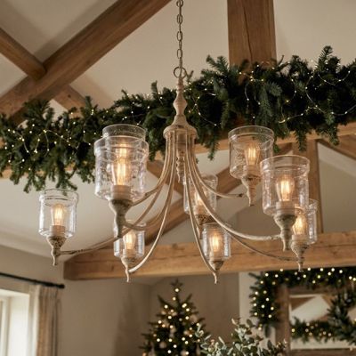 Hammered Water Glass Shade 9 Light Chandelier Antique Ivory