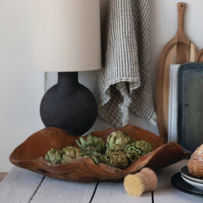 Hand Carved Teak Wood Display Bowl