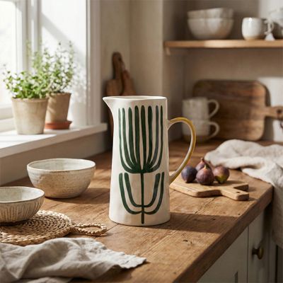 Hand Painted Flower Stoneware Pitcher