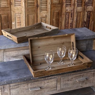 Handled Rustic Wooden Serving Trays Set of 3