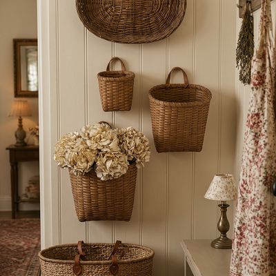 Hanging Chipwood Wall Baskets Set of 3v