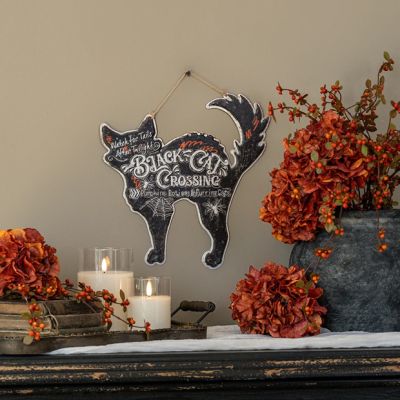 Hanging Metal Black Cat Crossing Sign