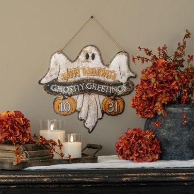 Hanging Metal Ghostly Greetings Sign
