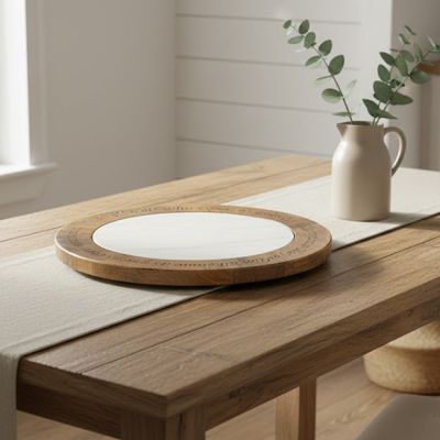 Heartfelt Home Marble and Wood Lazy Susan