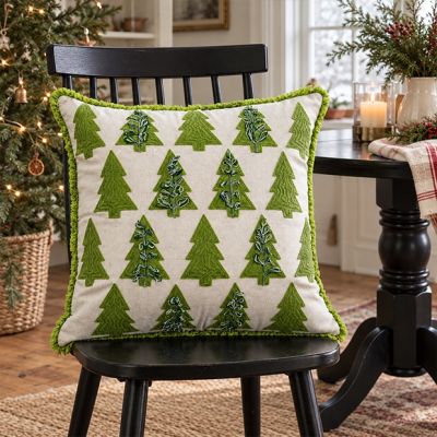Heirloom Evergreen Embroidered Accent Pillow