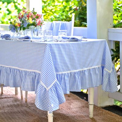 Heritage Farms Blue Gingham Ruffled Tablecloth