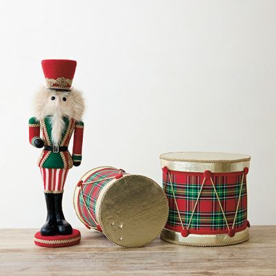 Heritage Holiday Plaid Drum Figurines Set of 2