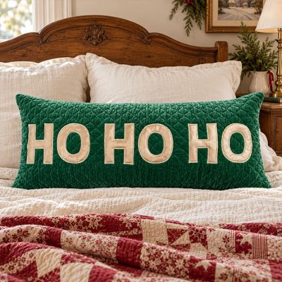 Ho Ho Ho Quilted Velvet Lumbar Pillow