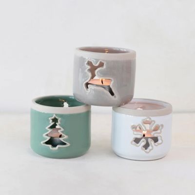 Holiday Cutout Stoneware Tealight Holders Set of 3