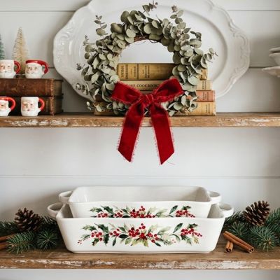Holly Berry Ceramic Rectangular Baker