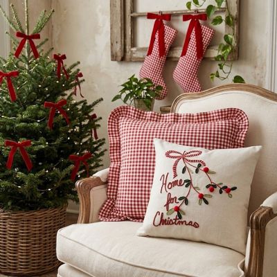 Home for Christmas Embroidered Accent Pillow