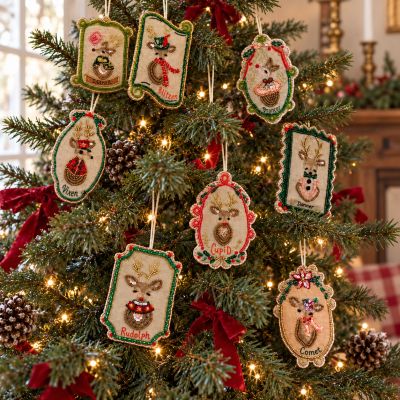 Homespun Holiday Reindeer Ornaments Assorted Set of 8