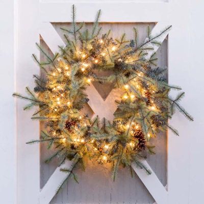 Large Faux Blue Spruce Wreath With Lights