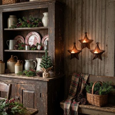 Large Primitive Star Wall Candle Sconce