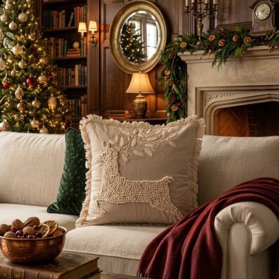 Leaping Deer Fringed Accent Pillow