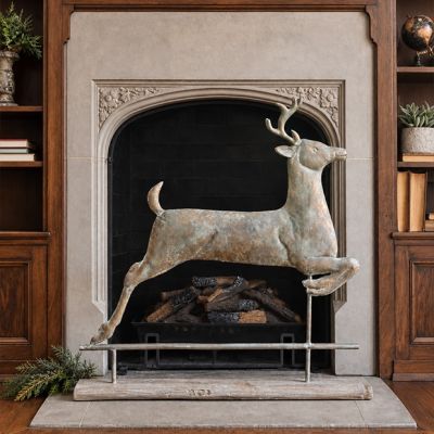 Leaping Metal Deer On Faux Wood Base