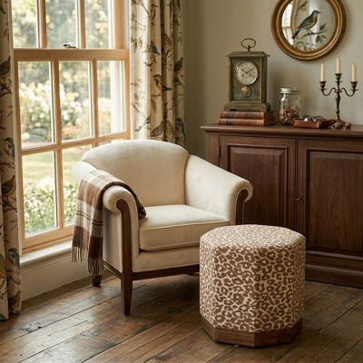 Leopard Print Upholstered Ottoman