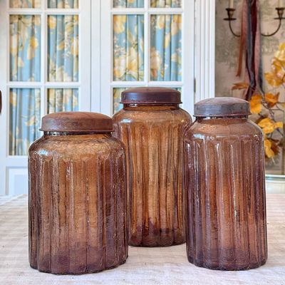 Lidded Amber Glass Jar One of Each