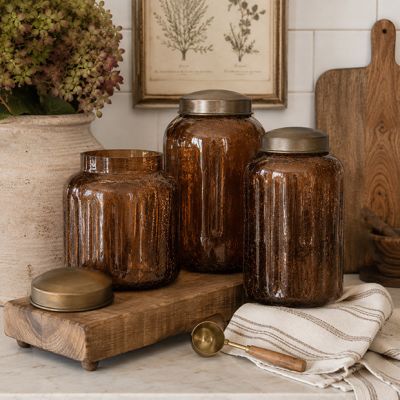 Lidded Amber Glass Jar One of Each