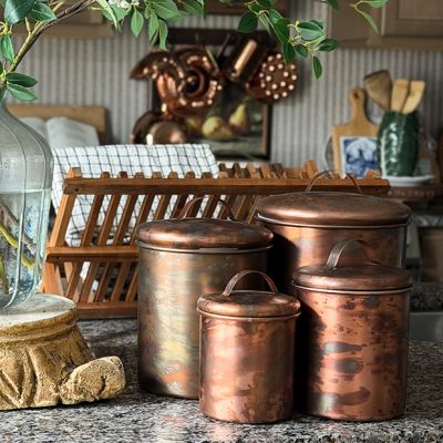 Lidded Copper Finished Stainless Steel Canisters Set of 4