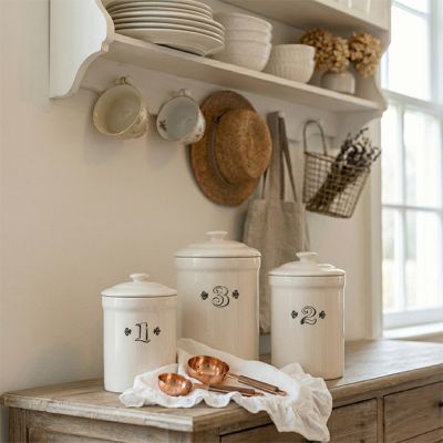 Lidded Ironstone Kitchen Canisters Set of 3