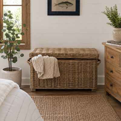 Lidded Wicker Storage Trunk