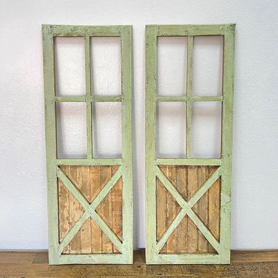 Light Green Barn Door Window Wall Panel Set of 2
