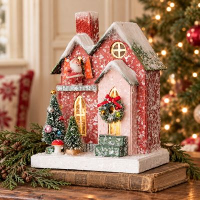 Lighted Red Santa Village House