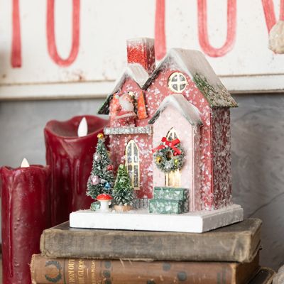Lighted Red Santa Village House